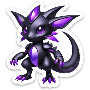 Modern futuristic black dark fakemon-creature with purple accents sticker