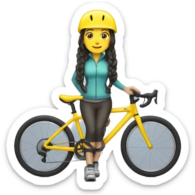woman with long dark hair in two plaits wearing a yellow bike helmet sticker