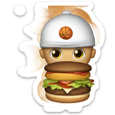 A burger wearing a white basketball Jersey that is number 1 sticker
