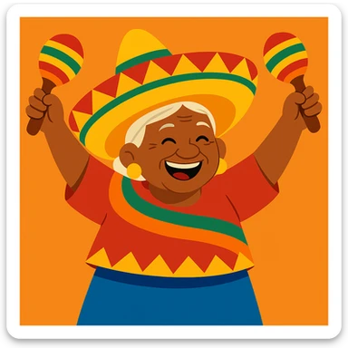 Add maracas to both hands, maintain cheerful and festive look with vibrant colors and celebratory style. sticker