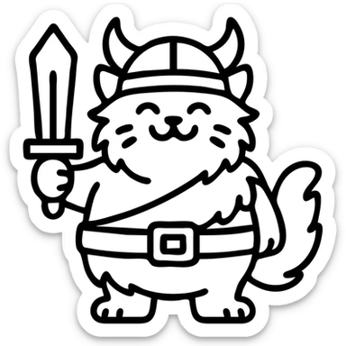 A happy, moderately plump barbarian cat that is red and white, fluffy sticker