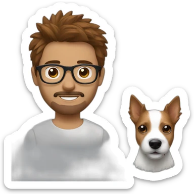 Man with brown spiky hair eñwith glasses with jack russell terrier dog sticker