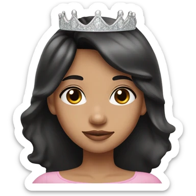 Princess with halo with tan skin tone with long black hair with bang with silver pink heart tiara and pink dress sticker