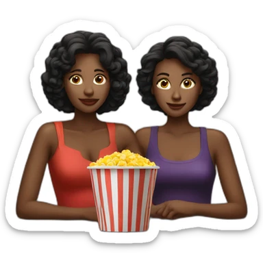 two beautiful ladies watching movie at the cinema, dark background sticker
