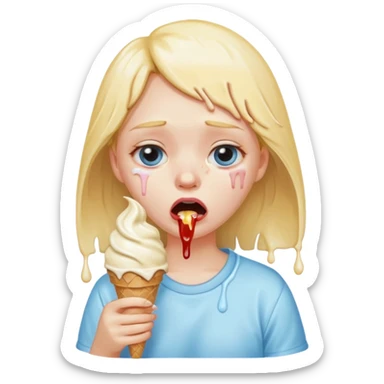 a crying girl eating ice cream after heartbreak sticker