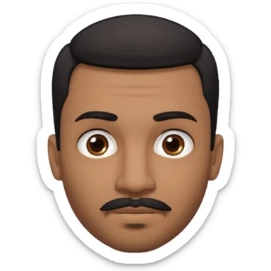 A man emoji with medium-dark skin, short black hair, straight eyebrows, brown eyes, a small nose, and facial hair consisting of a thin mustache and goatee. He also has piercings — a ring on his eyebrow and another on his lower lip. sticker
