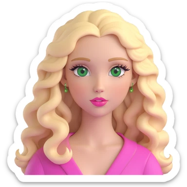 emoji of a girl with green eyes, long blonde wavy hair, long eyelashes, pink lips sticker
