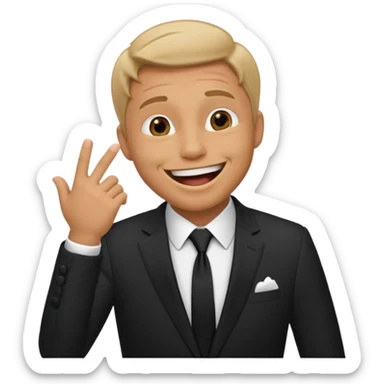 a man in a formal suit laughs, covers his mouth with his hand sticker