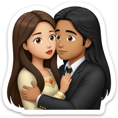 Caramel brown Guy with long black hair kissing brown hair Filipina sticker