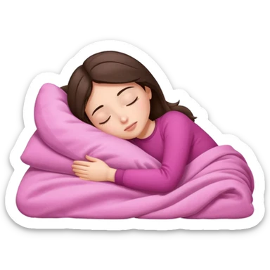brunette girl sleeping on side with pink blanket sticker