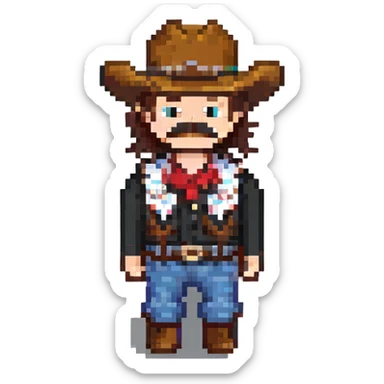 cowboy with mustache pixel art sticker
