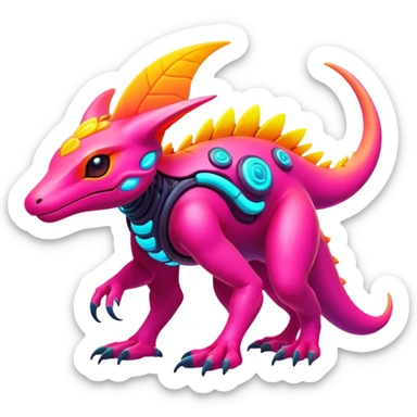 Exotic futuristic lush warm-colored neon Fakémon-creature (full body) sticker