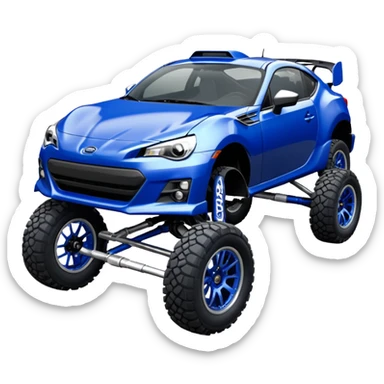 Rally race car Widened Long wheelbase widened pearly midnight satin dark blue  2025 Subaru brz off-road racer chrome nerf bars,side steps mounted under-door-sill climbing rock sliders, and matte silver rear wheels  sticker