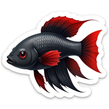 Fully Black with tiny red lines betta fish short fins black and white eyes sticker