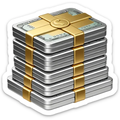 Metallic black-and-white money pack emoji, simple geometric stack of bills,minimal style
 sticker