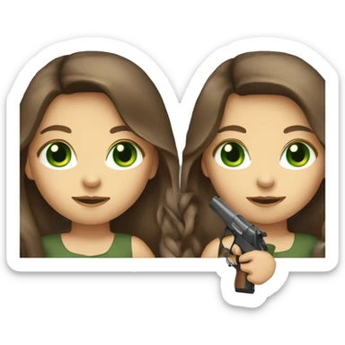  girl with long brown hair green eyes with gun sticker