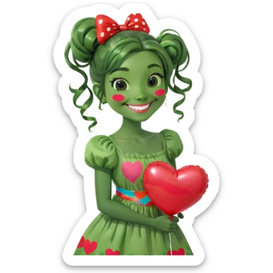 girl smiling holding a heart baloon sticker