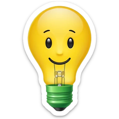 Yellow light bulb emoji representing a good idea, with a green check mark for approval. Simple emoji style, flat design, bold colors, clean lines, no text, transparent background. sticker