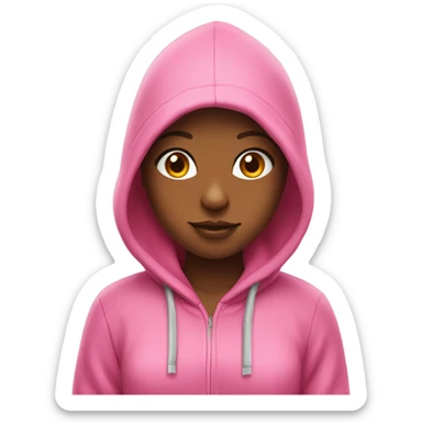 A girl with a pink hoodie that says juicy sticker