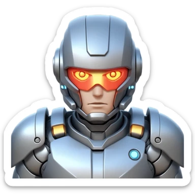 mechanical armored man portrait, head and shoulders only, futuristic metal armor, glowing energy lines, robotic shoulder plates, intense expression, sci-fi warrior vibe, 3D cartoon style, mobile game icon style, clean background, no text, no watermark
  sticker