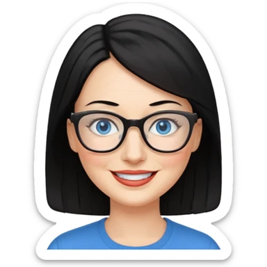 woman 50 years old, black hair, blue eyes, glasses sticker