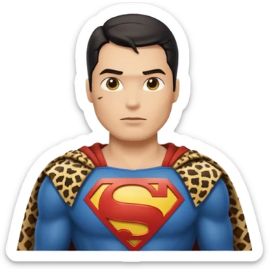 a superman wearing ancient animal skin cloth, half body, icon, yellow skin sticker