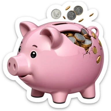 a piggy bank broken in half sticker