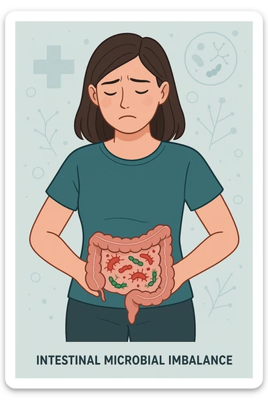 Donna con disequilibrio della flora microbica intestinale sticker