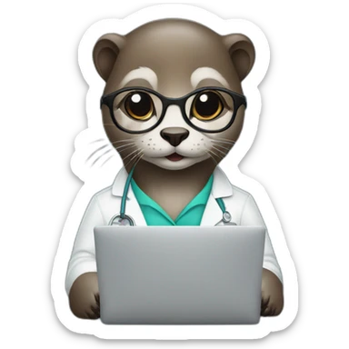 female otter with glasses as a vet with a macbook sticker