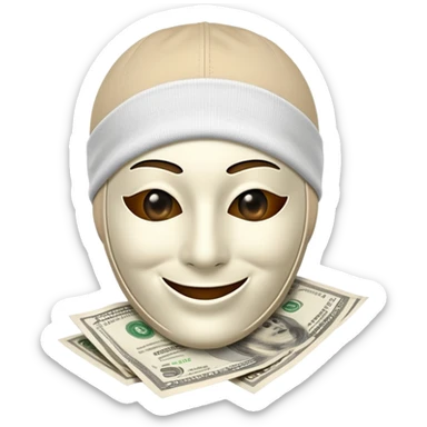 Happy face with ski mask on and money symbol eyes  sticker