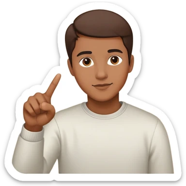 Person pointing at inspiring finished portrait rather than scattered paints sticker