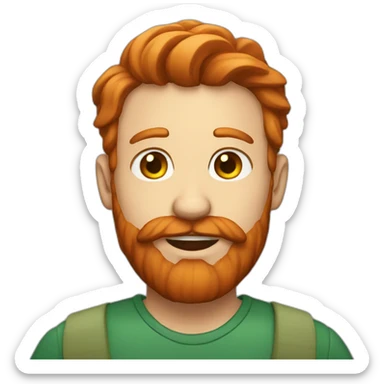 A redhead man with beard and big cheek sticker