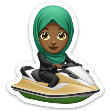 Hijabi on a jetski with a light tan and has green eyes sticker