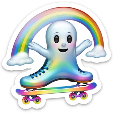 ghost emoji skating under a rainbow  sticker