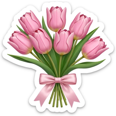 light pink tulip bouquet with light pink bow sticker