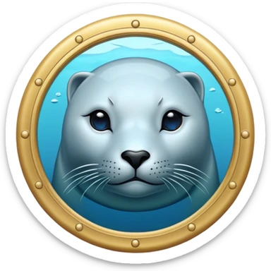 Cinematic Noble Seal Portrait Emoji, Poised and refined, with a sleek, streamlined body adorned in smooth, glossy hues and deep, soulful eyes, Simplified yet sharp and sophisticated features, highly detailed, glowing with a soft, aquatic glow, high shine, intelligent and graceful, stylized with an air of maritime elegance, focused and alert, soft glowing outline, capturing the essence of a watchful ocean guardian that feels as though it could glide out of the screen with effortless authority! sticker