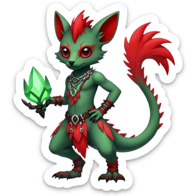 Cool Edgy Green Red ethereal badass punky Fionbri-Vernid-Trico-animal-creature full body sticker