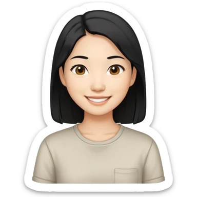 Asian woman with shoulder length black hair smiling casual shirt sticker