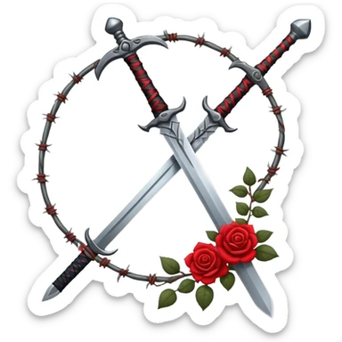 Single Sword with red and black roses and barb wire vines  sticker