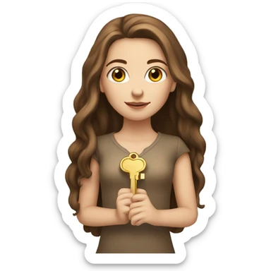 White Girl with brown long hair with gold key in hand sticker