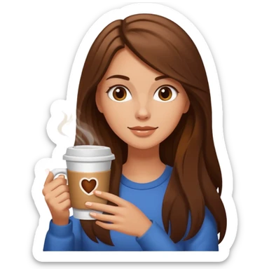 white girl with brown long hair and a hot coffee  sticker