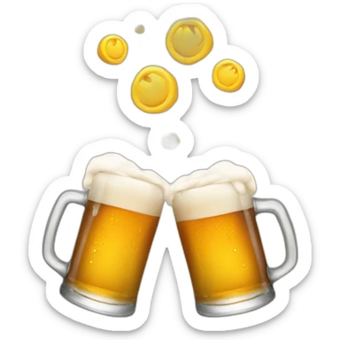 two beers in hand clinking and foam flying sticker