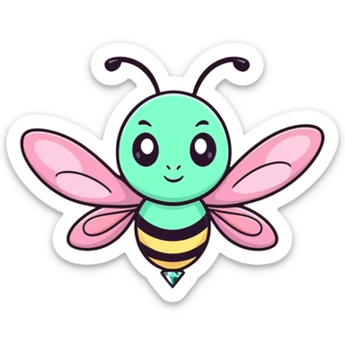 Glamorous mint green female bee with diamond-studded wings, rhinestone decorations, and glittery body sticker
