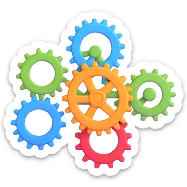 gear icon with interconnected nodes forming a workflow sticker