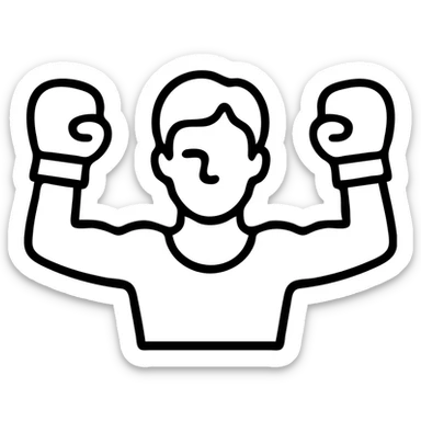 Minimalist icon of Rocky Balboa, boxing gloves raised, recognizable features sticker