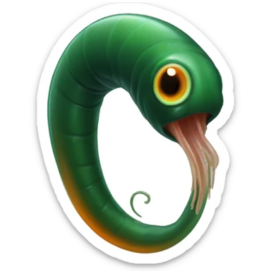 Eight-eyed Dark green and orange medicinal leech with oral suction and caudal suction sticker