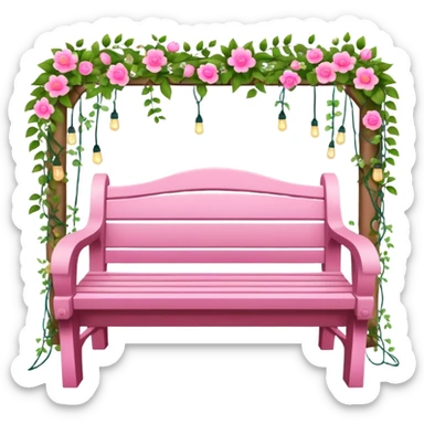 Pink garden bench wrapped in flower, vines, & lights  sticker