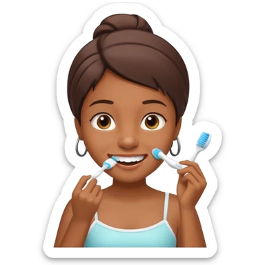 brown skin girl brushing her teeth in the bathroom  sticker
