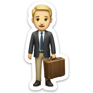 a white man with a suitcase sticker