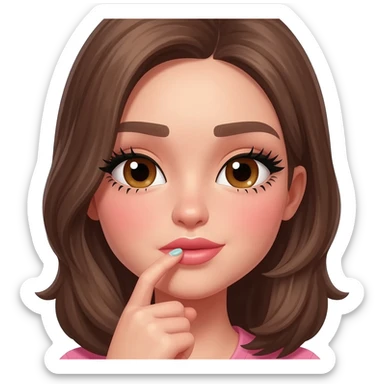 girl biting her index fingernail as if she’s flirting, long eye lashes, blush and more flirty sticker
